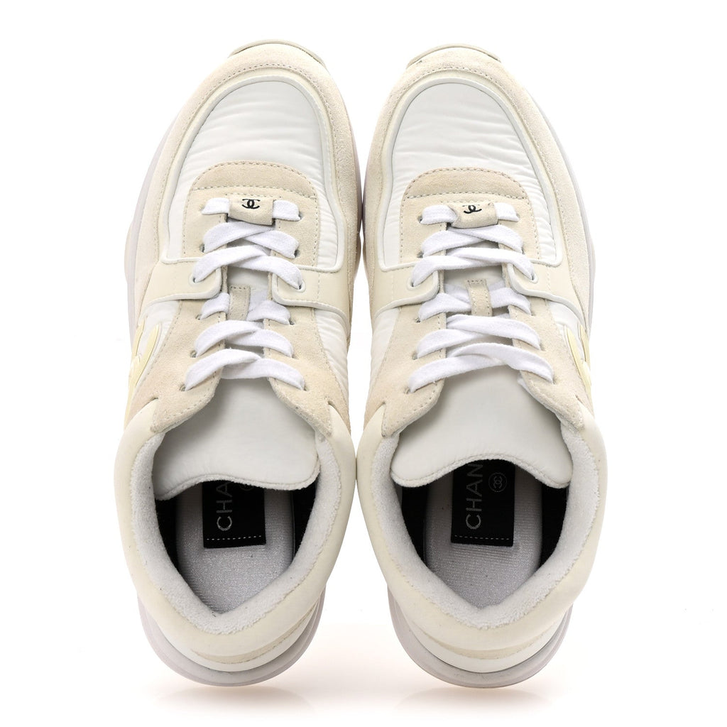 CHANEL FABRIC SUEDE CALFSKIN CC SNEAKERS PINK BEIGE PINK & WHITE
