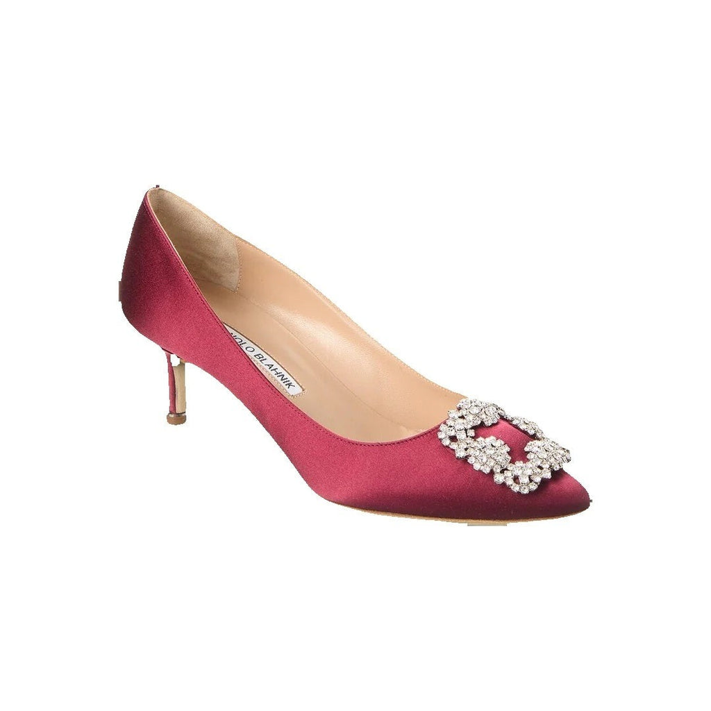 Manolo Blahnik Hangisi 50 Satin Pump - Red/Burgundy