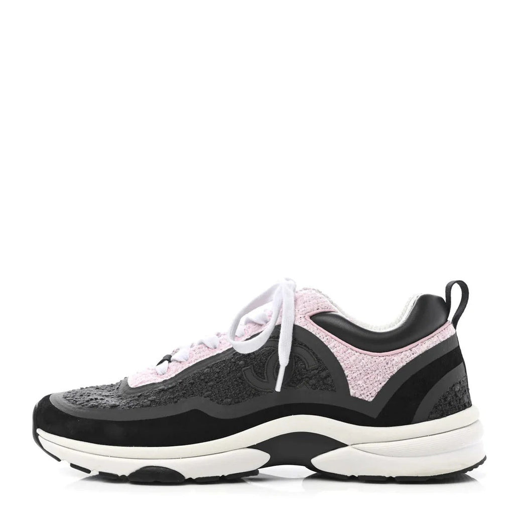 Chanel Tweed Suede Calfskin CC Sneakers - Pink/Black