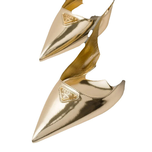 Prada Spazzolato Triangle Logo Slingback Pumps Ananas - Gold