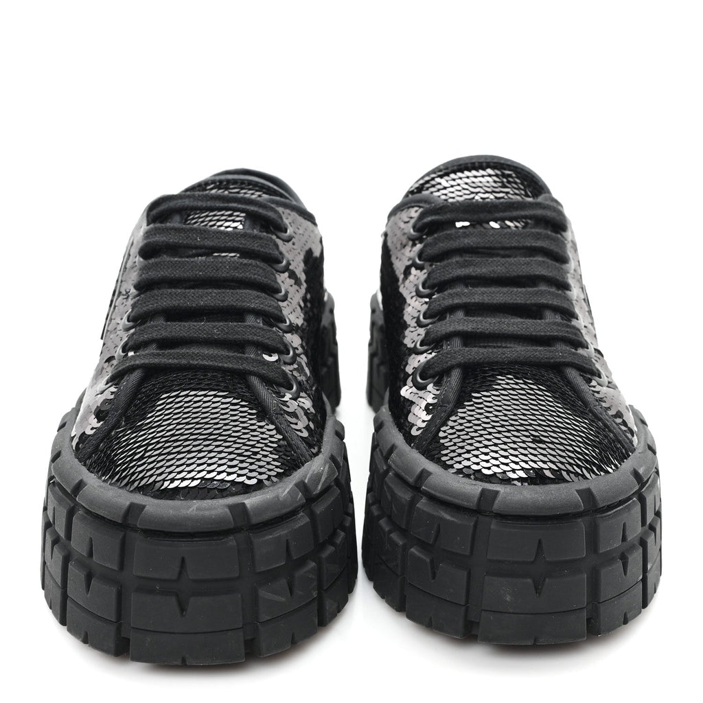 PRADA RE-NYLON GABARDINE TRIANGLE LOGO DOUBLE WHEEL SNEAKERS BLACK