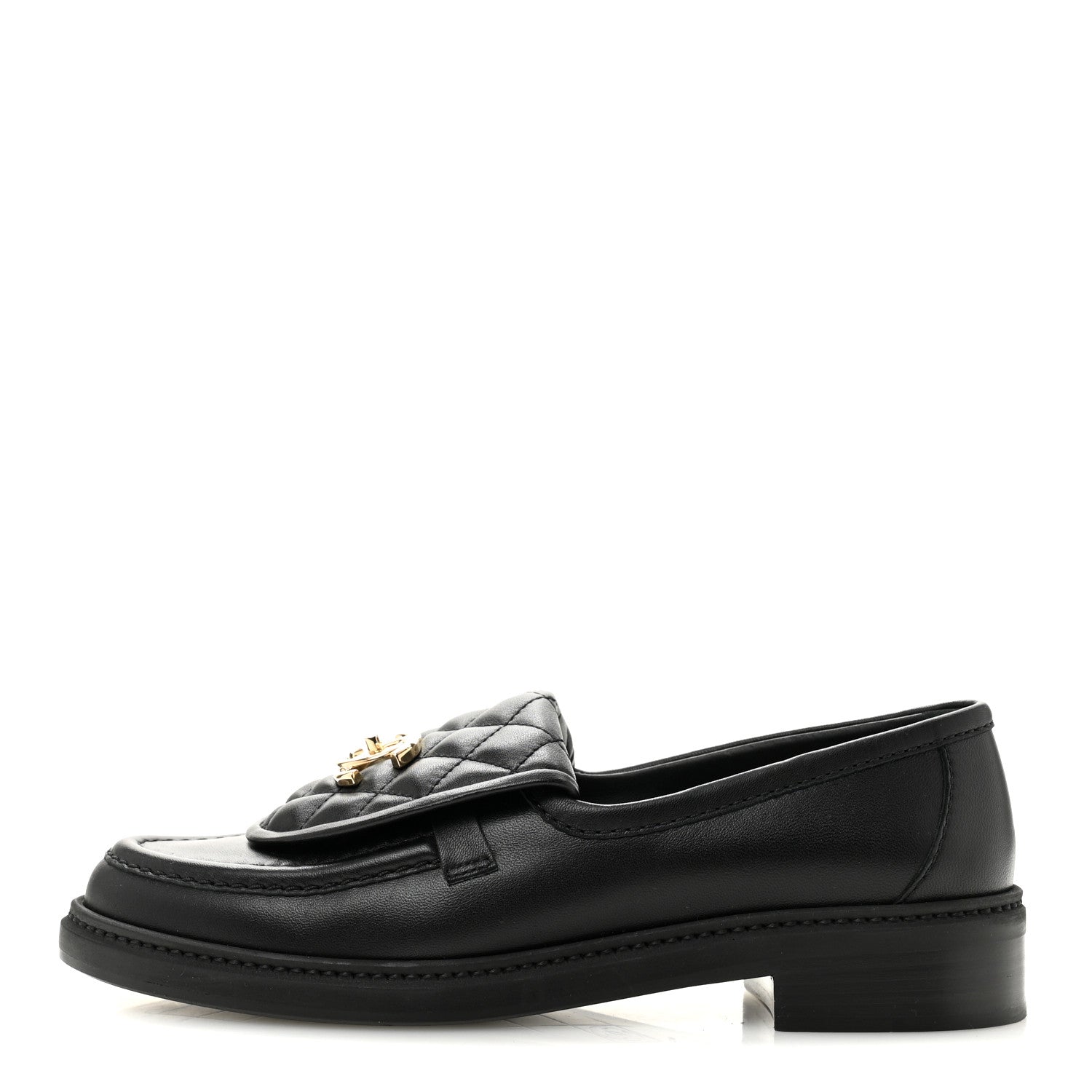 CHANEL CC TURNLOCK LOAFERS QUILTED LEATHER BLACK LGHW