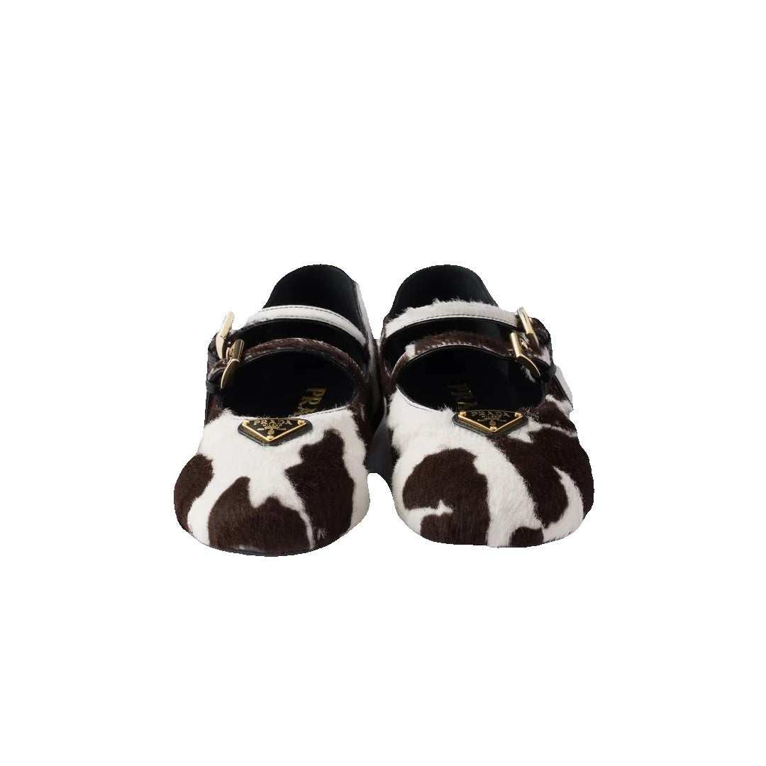 Prada Brushed Leather Ballerinas - Cow Print