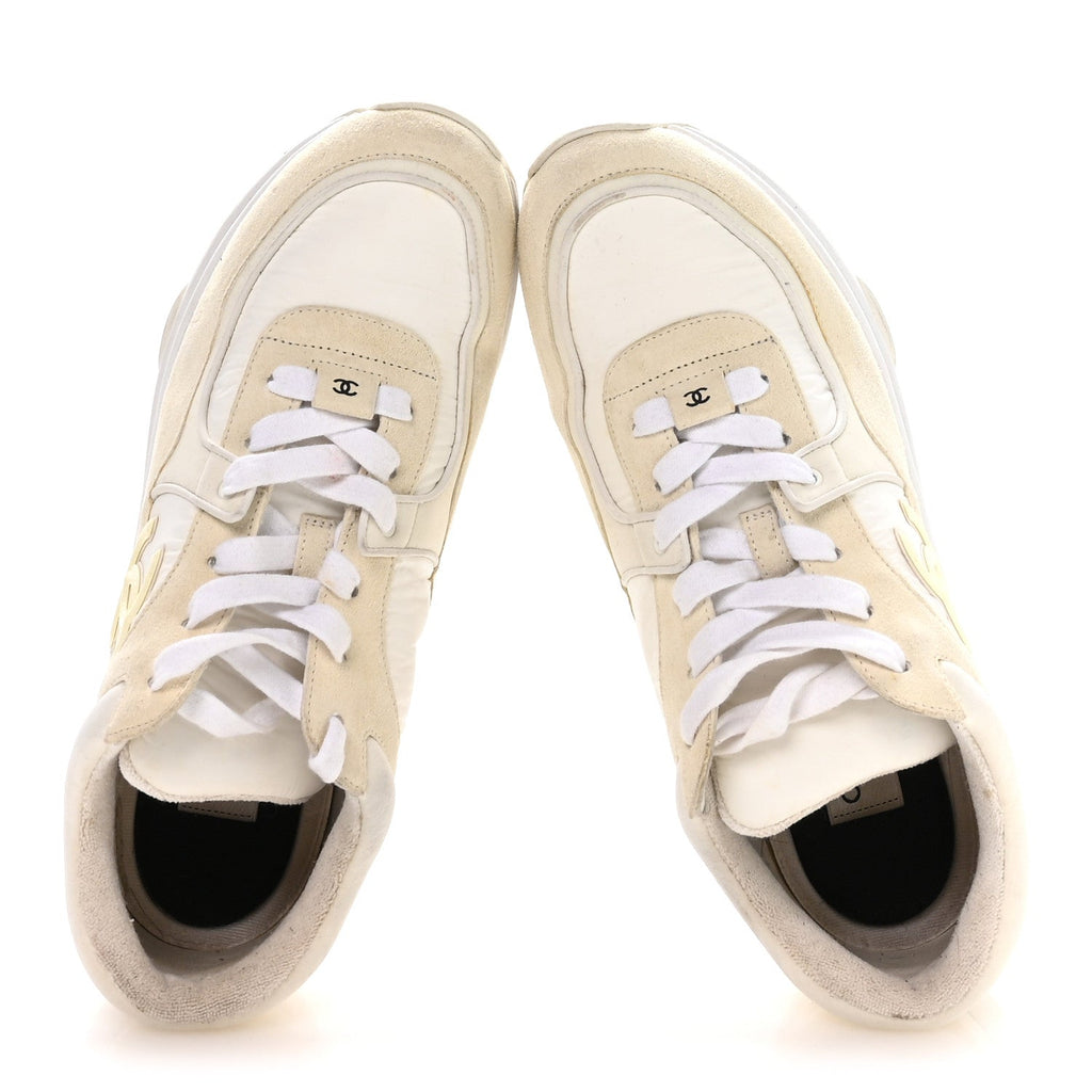 CHANEL FABRIC SUEDE CALFSKIN CC SNEAKERS PINK BEIGE PINK & WHITE