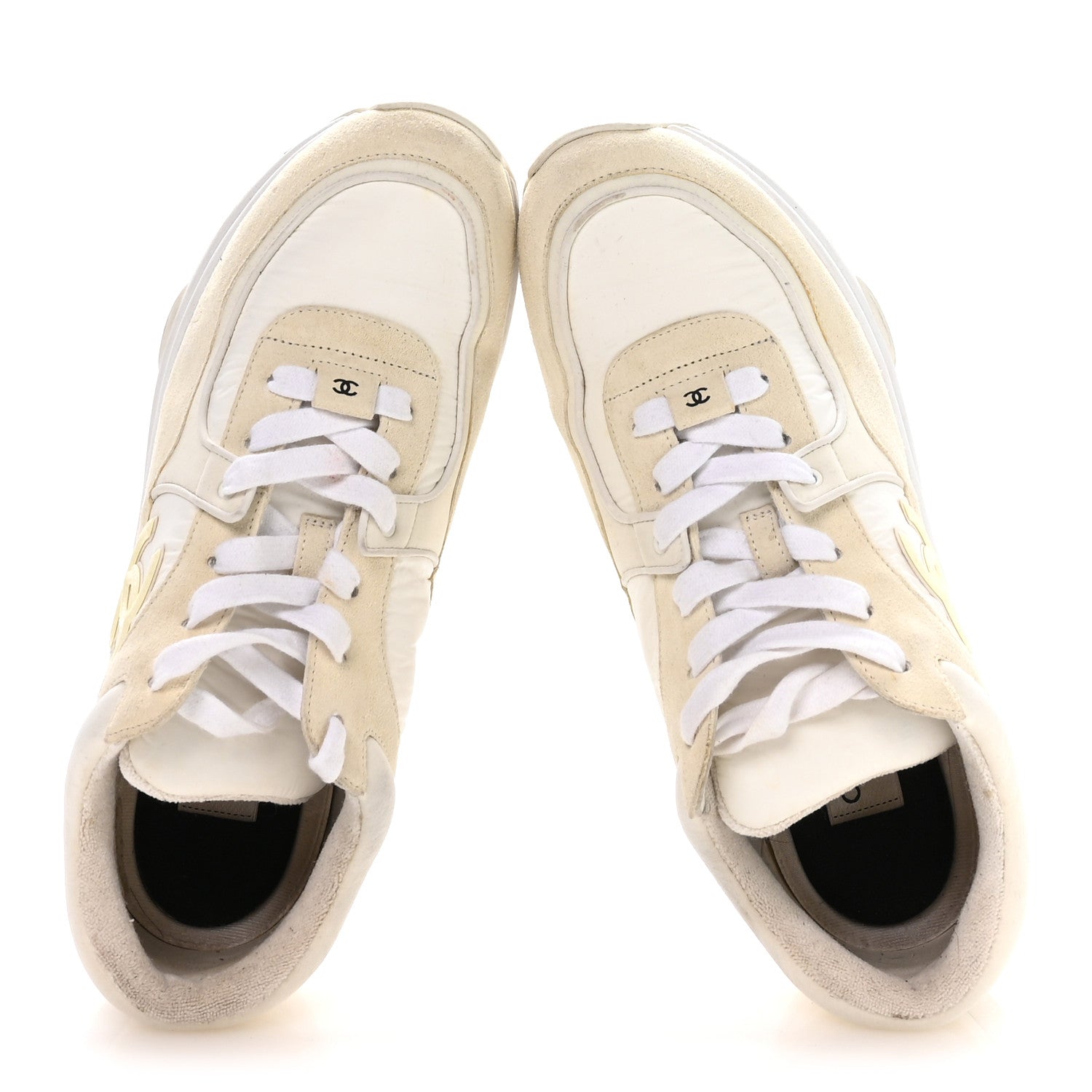 CHANEL FABRIC SUEDE CALFSKIN CC SNEAKERS PINK BEIGE PINK & WHITE