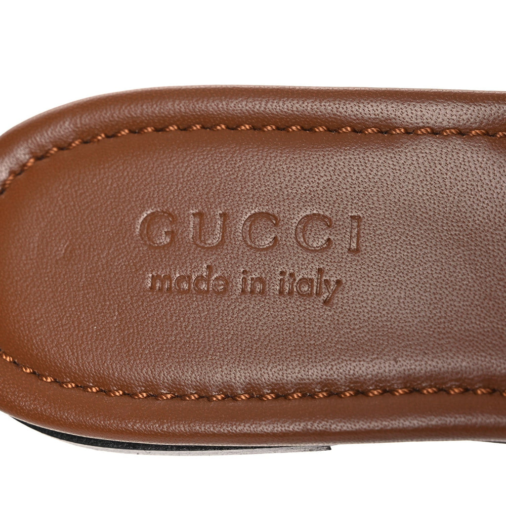 GUCCI HORSEBIT SLIDE SANDALS BEIGE & EBONY GG