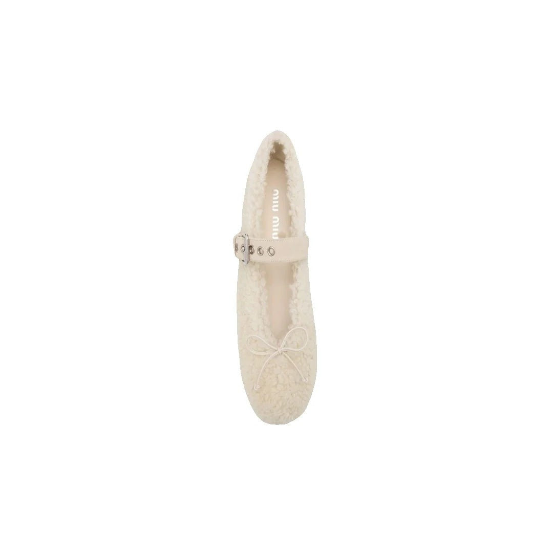 Miu Miu Calfskin Mary Jane Ballerina Flat - White