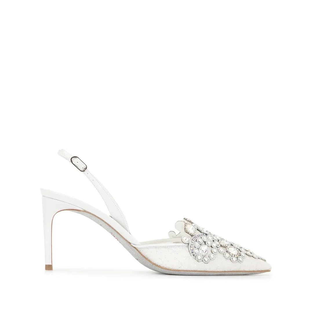 René Caovilla Veneziana Crystal Ballerina Shoe - White (slingback heel, different model)