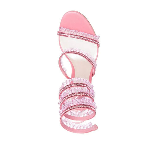 René Caovilla Satin Chandelier Heeled Mule 80 - Pink (ankle wrap sandal, not mule)