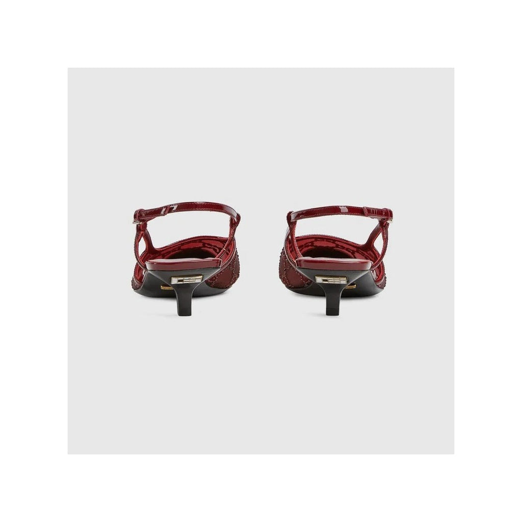 Gucci Crystal GG Monogram Slingback Pumps - Burgundy/Red