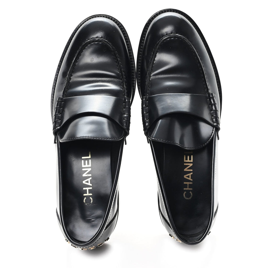 CHANEL 24A CC LOGO LOAFER/MOCCASINS SHINY CALFSKIN BLACK
