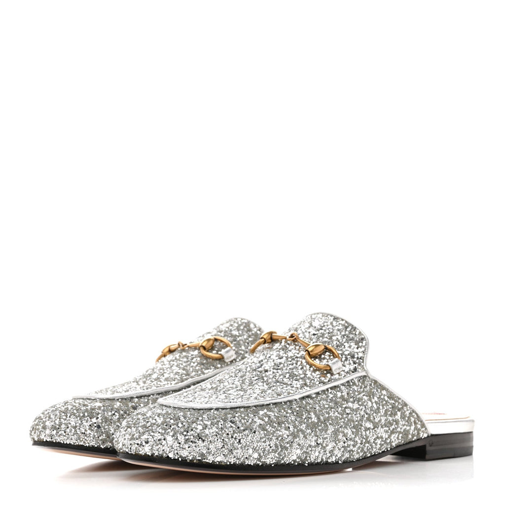 GUCCI GLITTER PRINCETOWN SLIPPERS SILVER