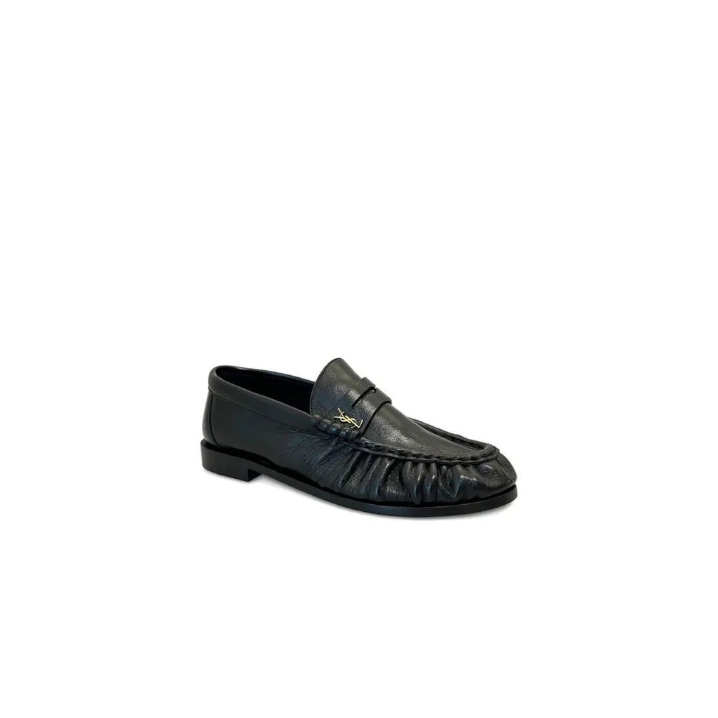 Saint Laurent Logo-Plaque Gathered Loafers - Black