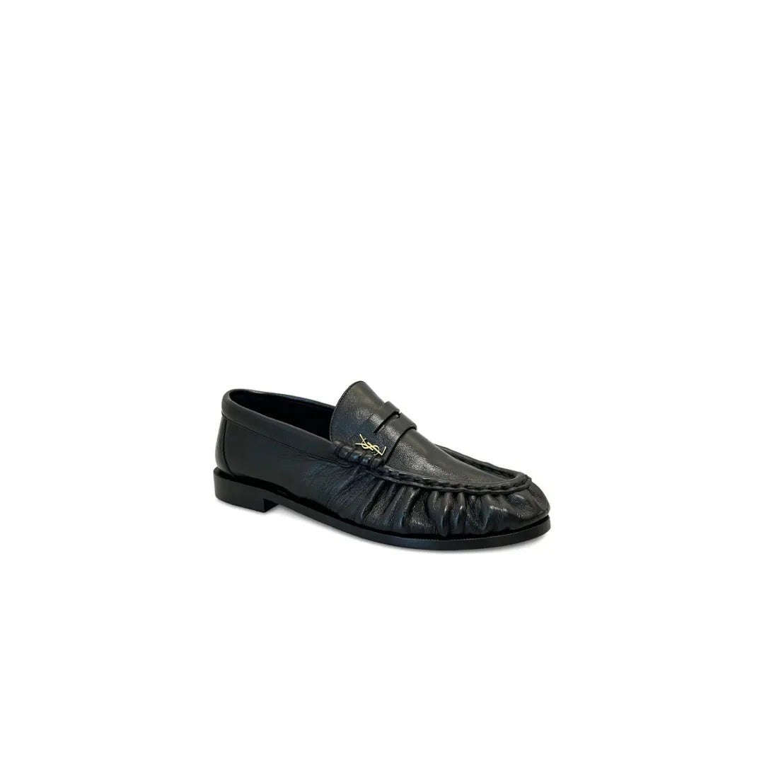 Saint Laurent Logo-Plaque Gathered Loafers - Black