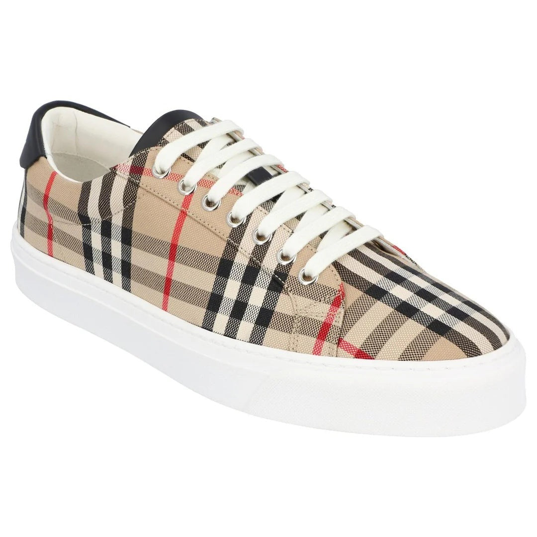 Burberry Vintage Check Canvas Sneakers - Beige with black heel tab (different model - leather trim)