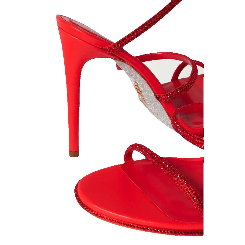 René Caovilla Cleo Crystal-Embellished Satin Sandal - Red