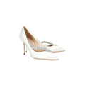 Manolo Blahnik Satin Jewel Nadira Pointed Toe Pumps - White