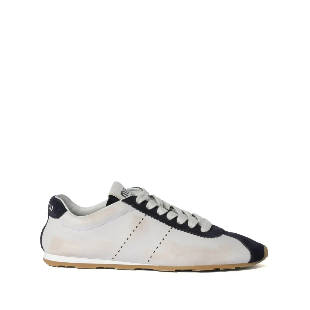 Miu Miu Plume Suede Sneakers - White/Navy