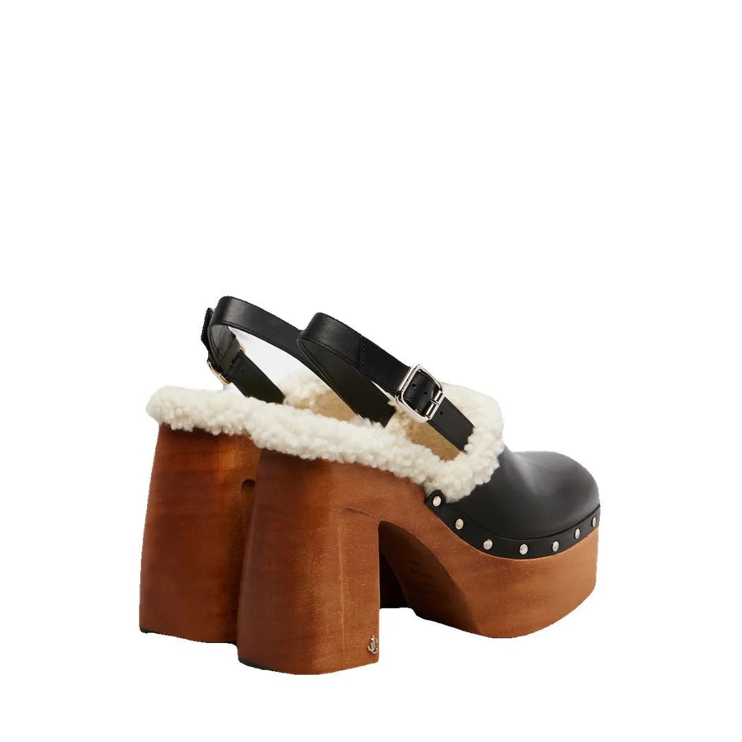 Jimmy Choo Alida 135 Embroidered Studded Suede Platform Clogs - Black