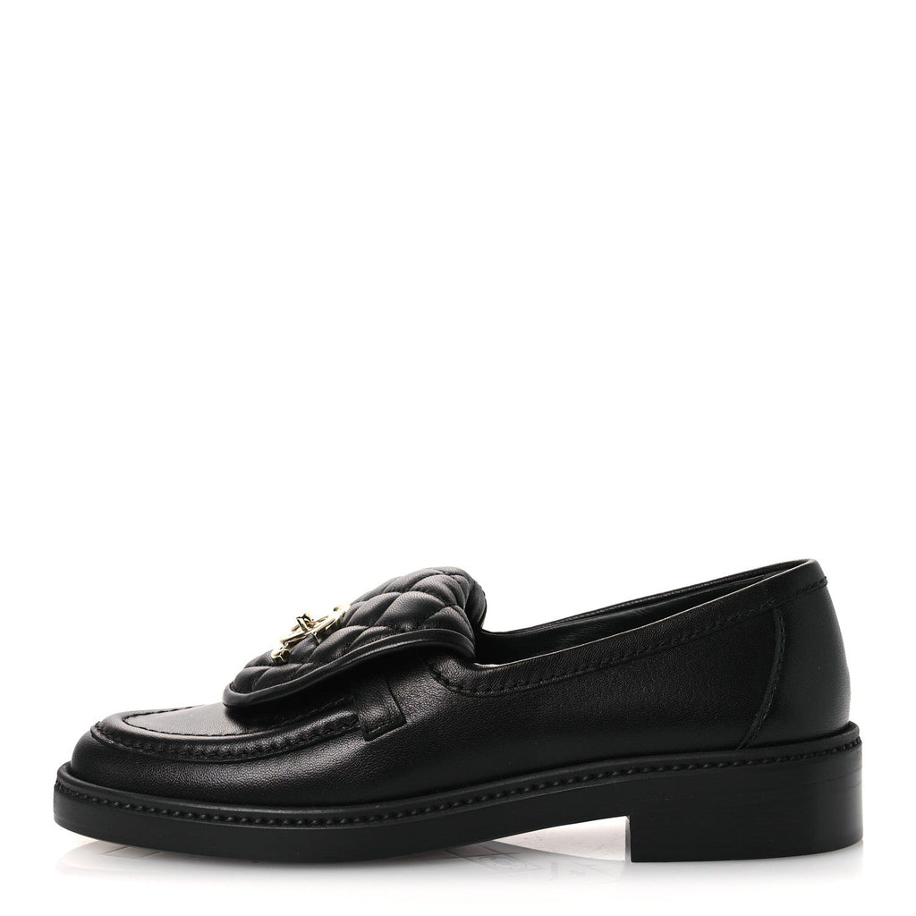 CHANEL CC TURNLOCK LOAFERS QUILTED LEATHER BLACK LGHW