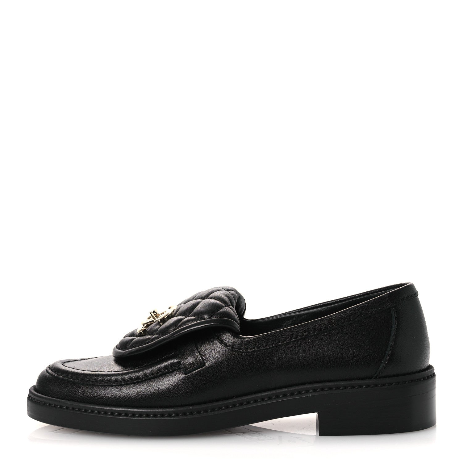 CHANEL CC TURNLOCK LOAFERS QUILTED LEATHER BLACK LGHW