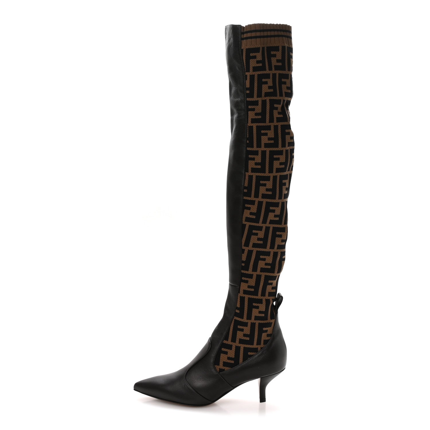 FENDI FF ROCKOKO NAPPA MICROFIBER THIGH HIGH BOOT EBANO TOBACCO