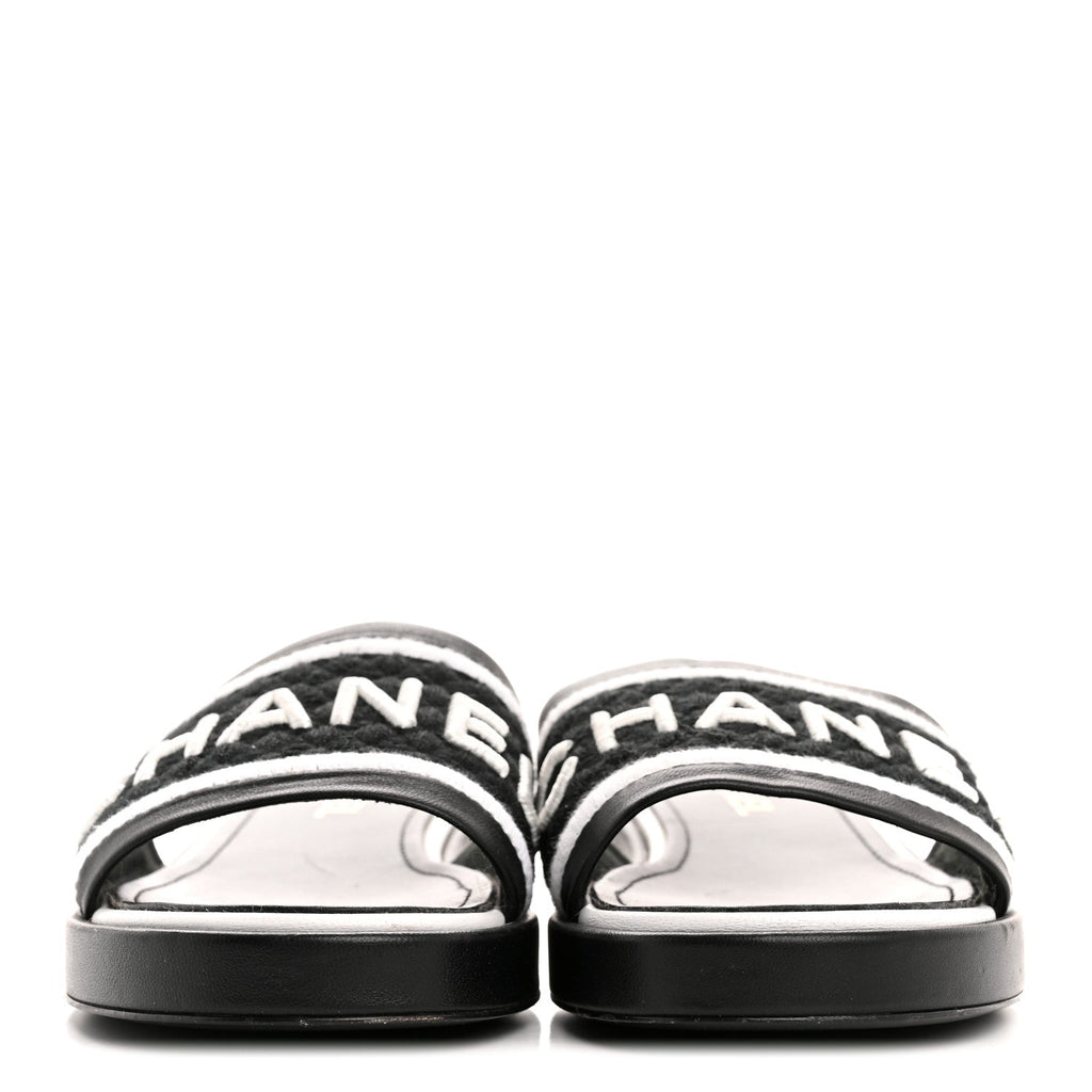 CHRISTIAN DIOR CANVAS EMBROIDERED DWAY MULE SLIDE SANDAL BLACK & WHITE