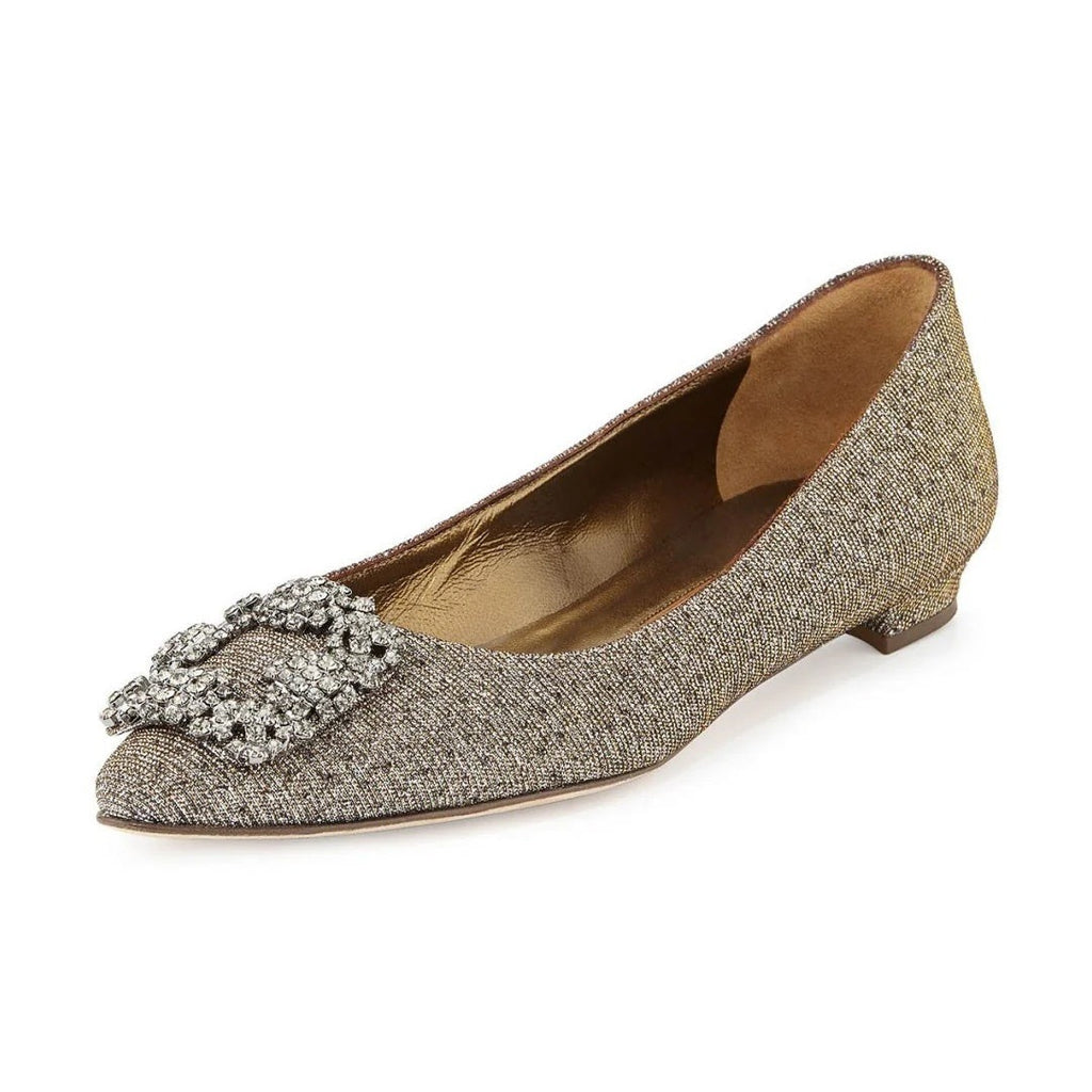 Manolo Blahnik Hangisi Crystal-Buckle Pumps - Gold/Bronze Glitter