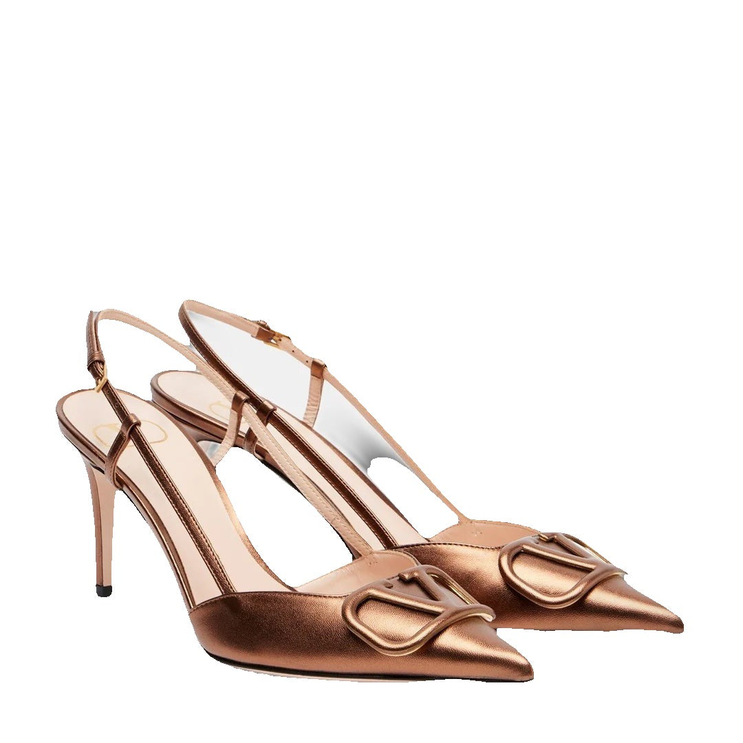 Valentino Garavani VLogo Signature Slingback Pumps - Bronze/Metallic