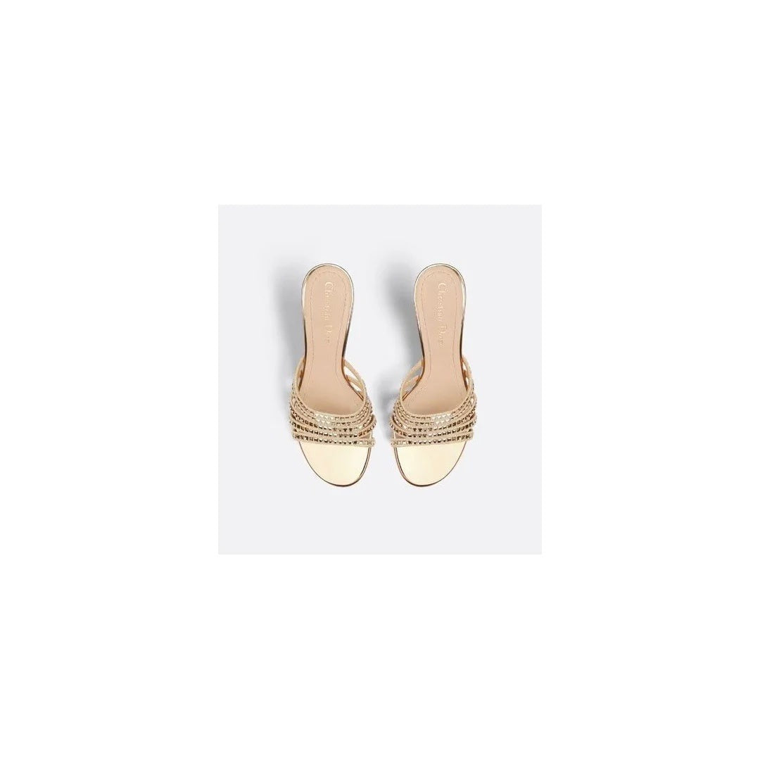 Christian Dior Cotton Strass Embroidered D-Way Heeled Sandal - Gold (different model - mules)