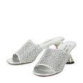 Miu Miu Vitello Crystal Flat Sandal - Silver
