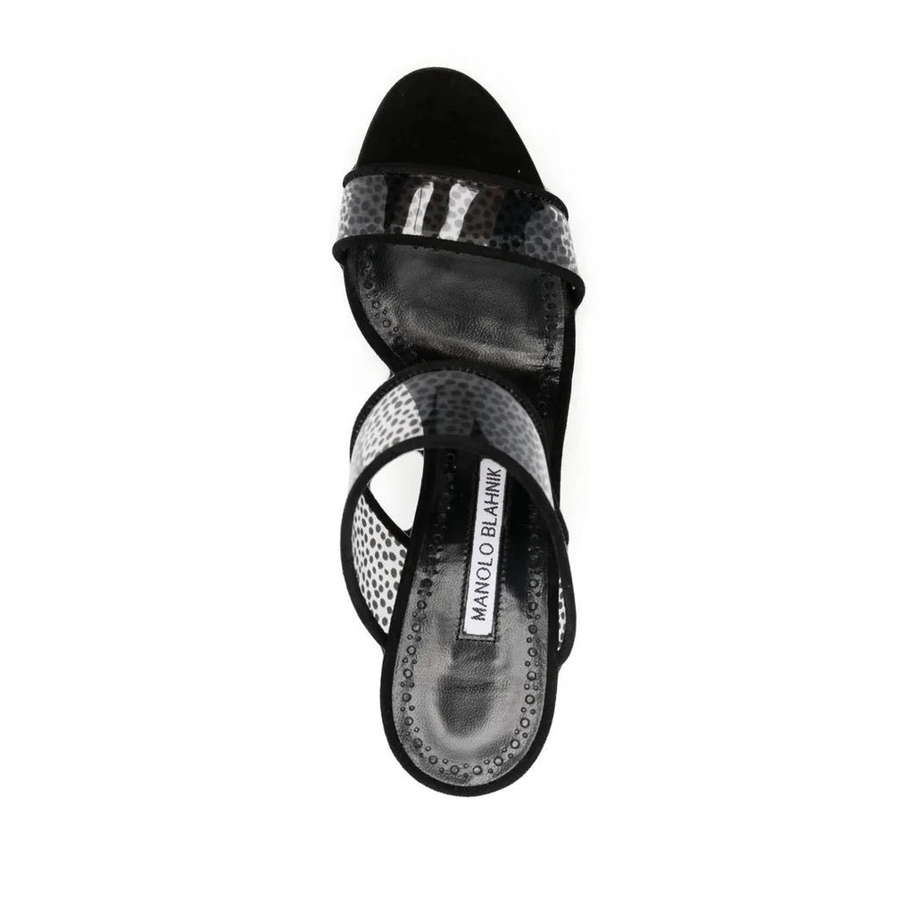 Manolo Blahnik Jadaron Polka-Dot Silk Heeled Sandals - Black/White