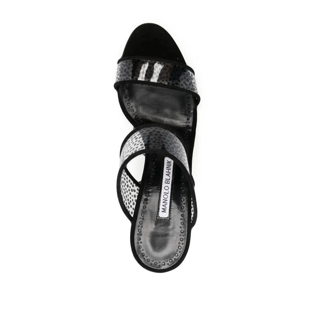 Manolo Blahnik Jadaron Polka-Dot Silk Heeled Sandals - Black/White