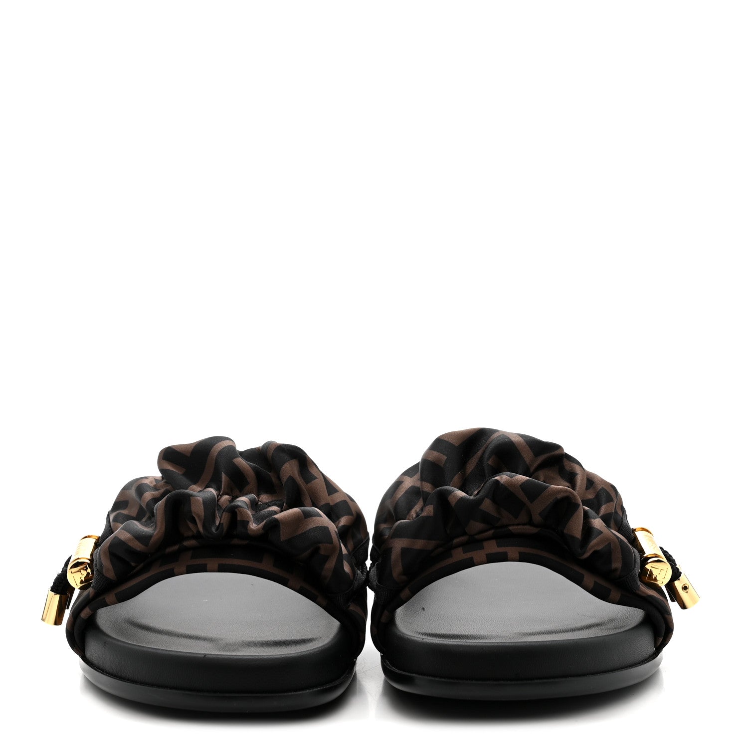 FENDI FEEL SATIN SLIDE SANDALS BLACK & WHITE