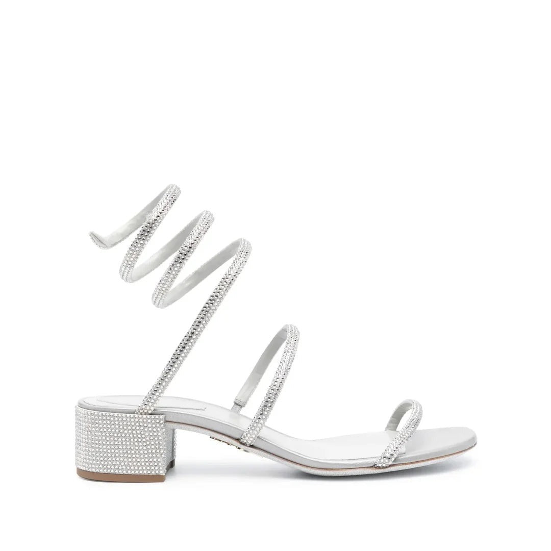 René Caovilla Cleo 40mm Crystal-Embellished Sandal - Silver