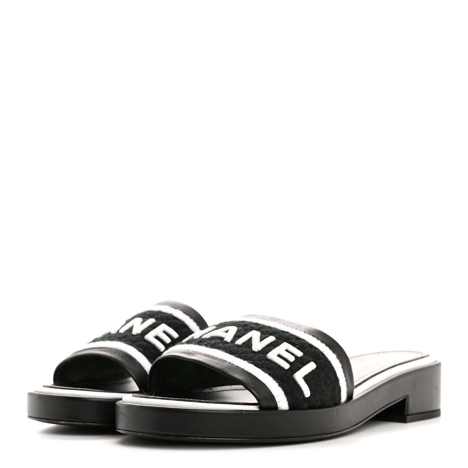 CHRISTIAN DIOR CANVAS EMBROIDERED DWAY MULE SLIDE SANDAL BLACK & WHITE