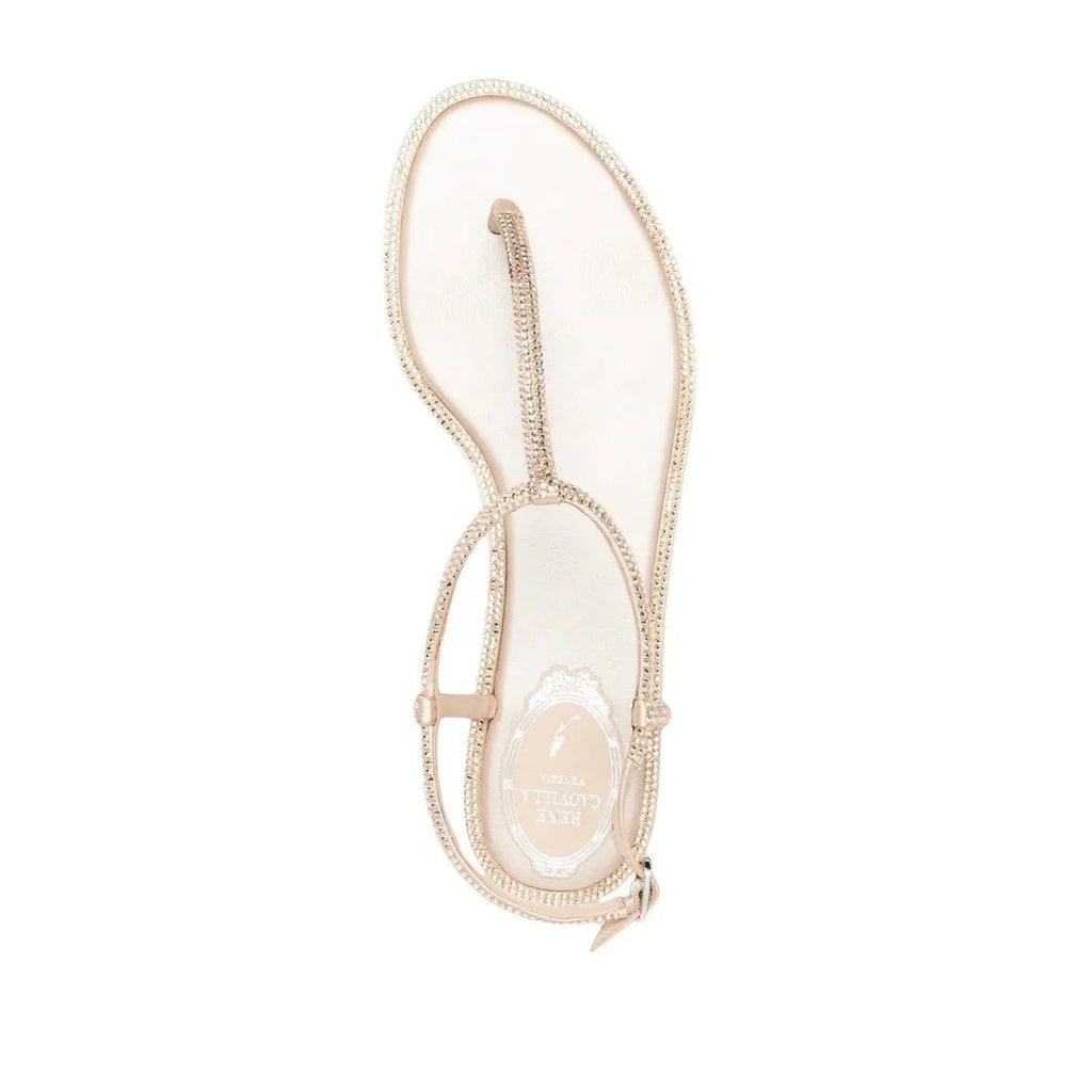 René Caovilla Diana Crystal Flat Sandal - Nude/Beige