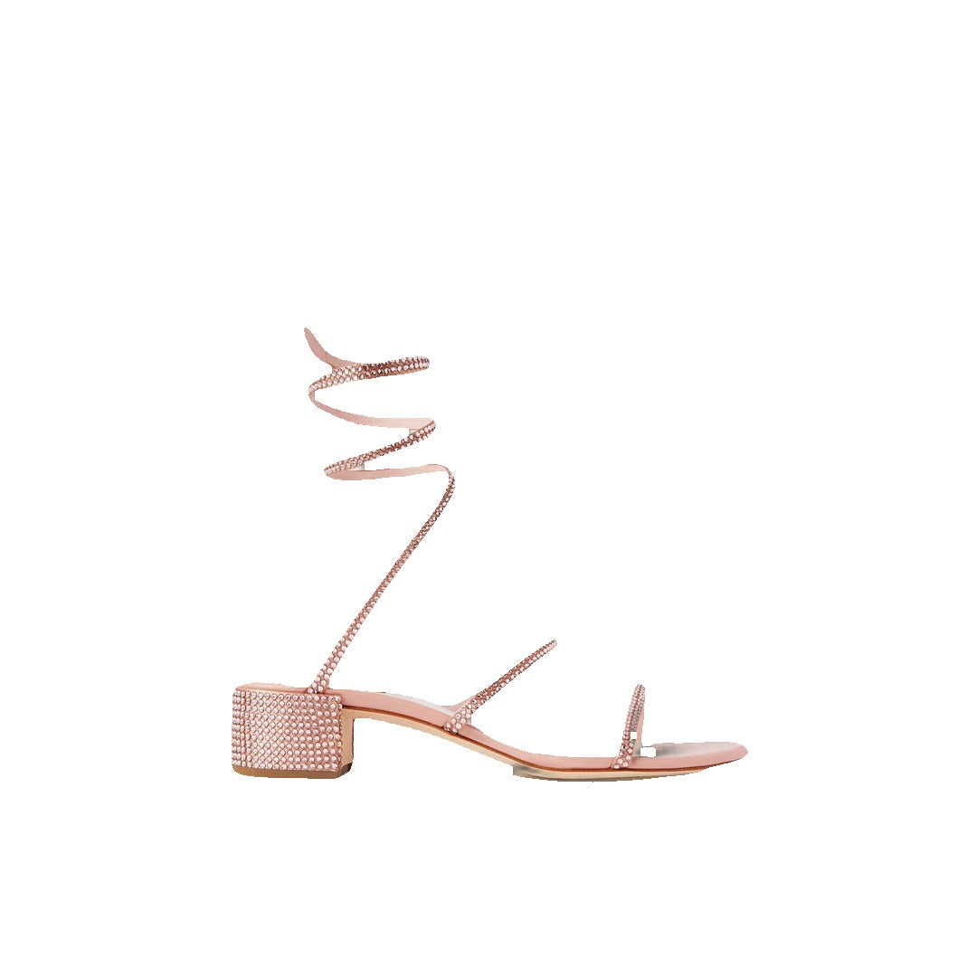 René Caovilla Frida Crystal-Embellished Strappy Slipper - Pink