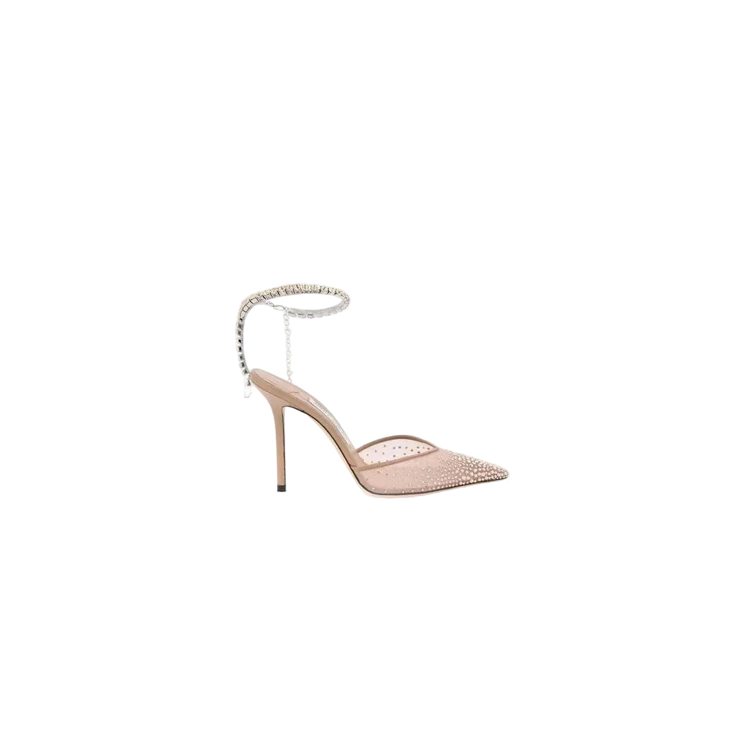 Jimmy Choo Saeda 100 Crystal Mesh Pumps - Nude/Pink