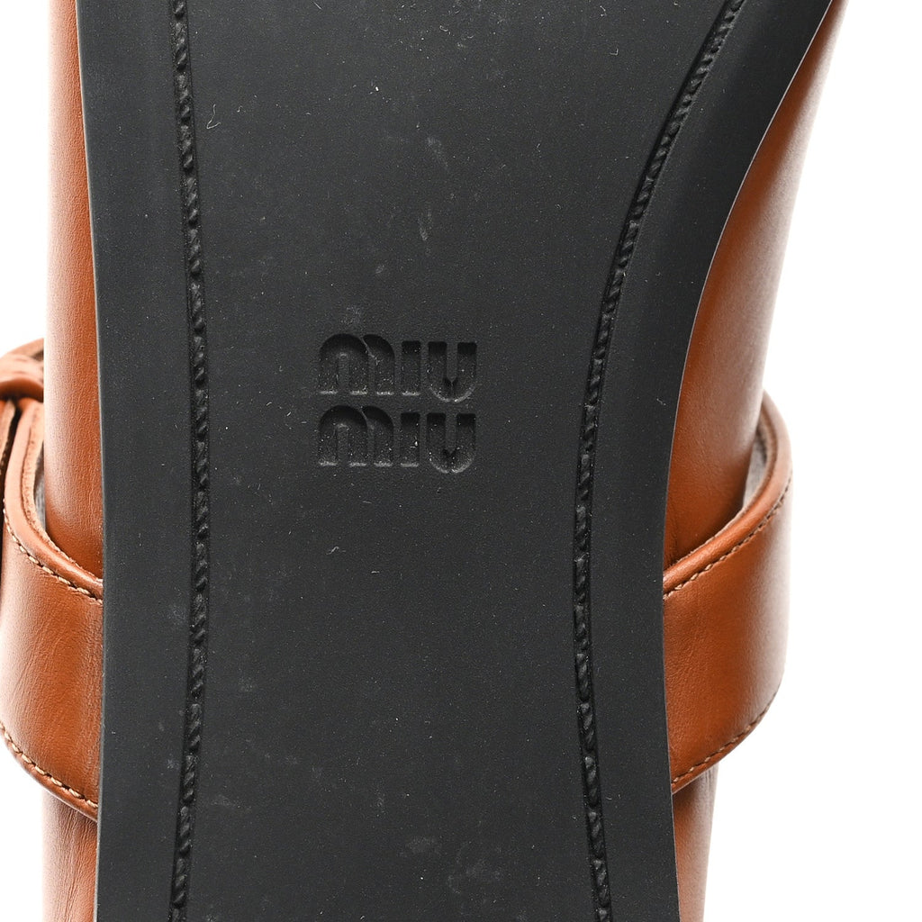 MIU MIU CALFSKIN MARY JANE BALLERINA FLAT COGNAC