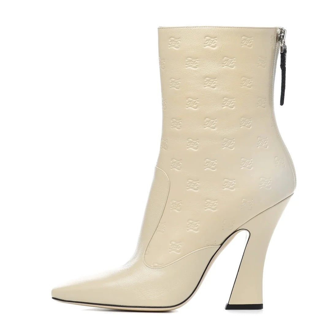 Fendi Vitello Karligraphy Embossed Tall Riding Boot - Cream/Ivory