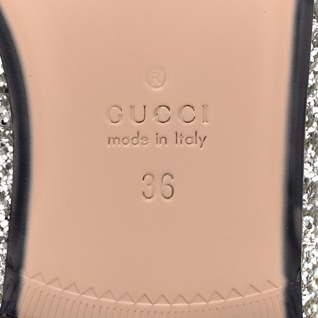 GUCCI GLITTER PRINCETOWN SLIPPERS SILVER