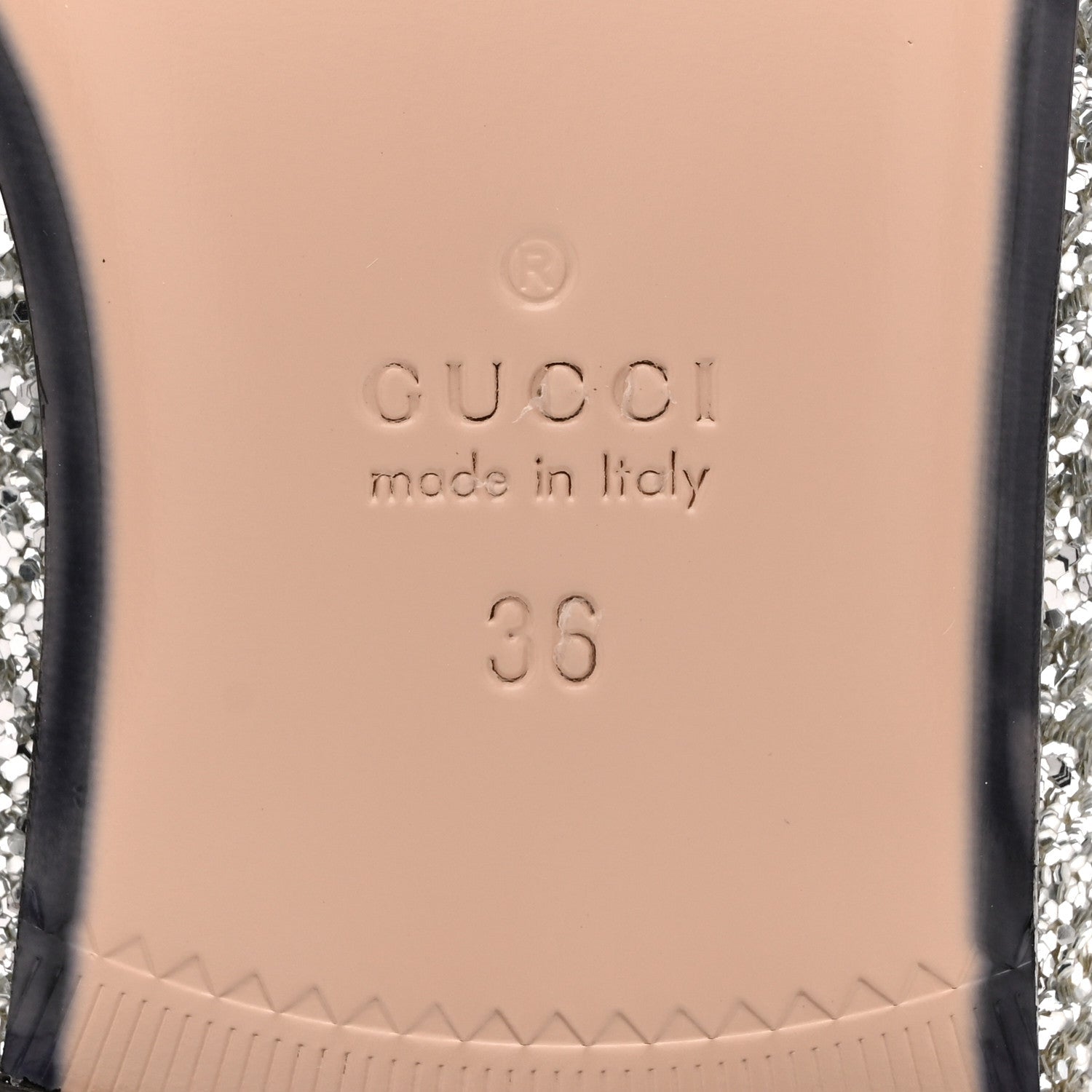 GUCCI GLITTER PRINCETOWN SLIPPERS SILVER