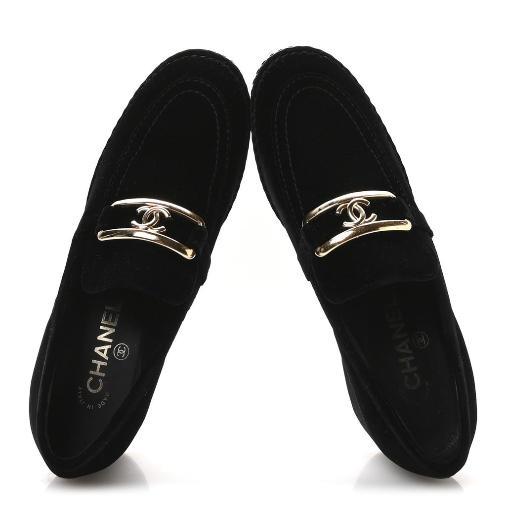 CHANEL 24A CC LOGO LOAFER/MOCCASINS SHINY CALFSKIN BLACK