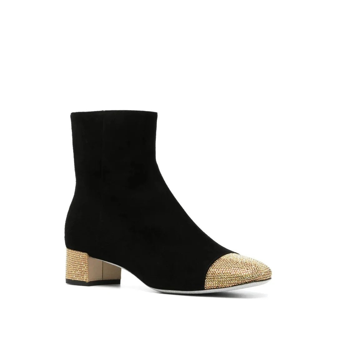 René Caovilla 45mm Rhinestone Suede Boot - Gold