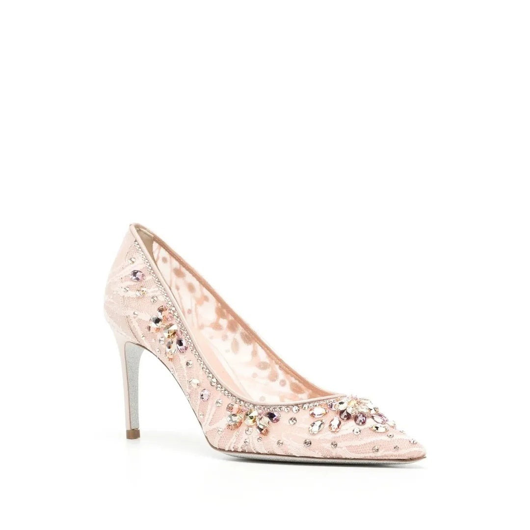 René Caovilla Veneziana 50mm Crystal Slingback Pump - Pink/Nude