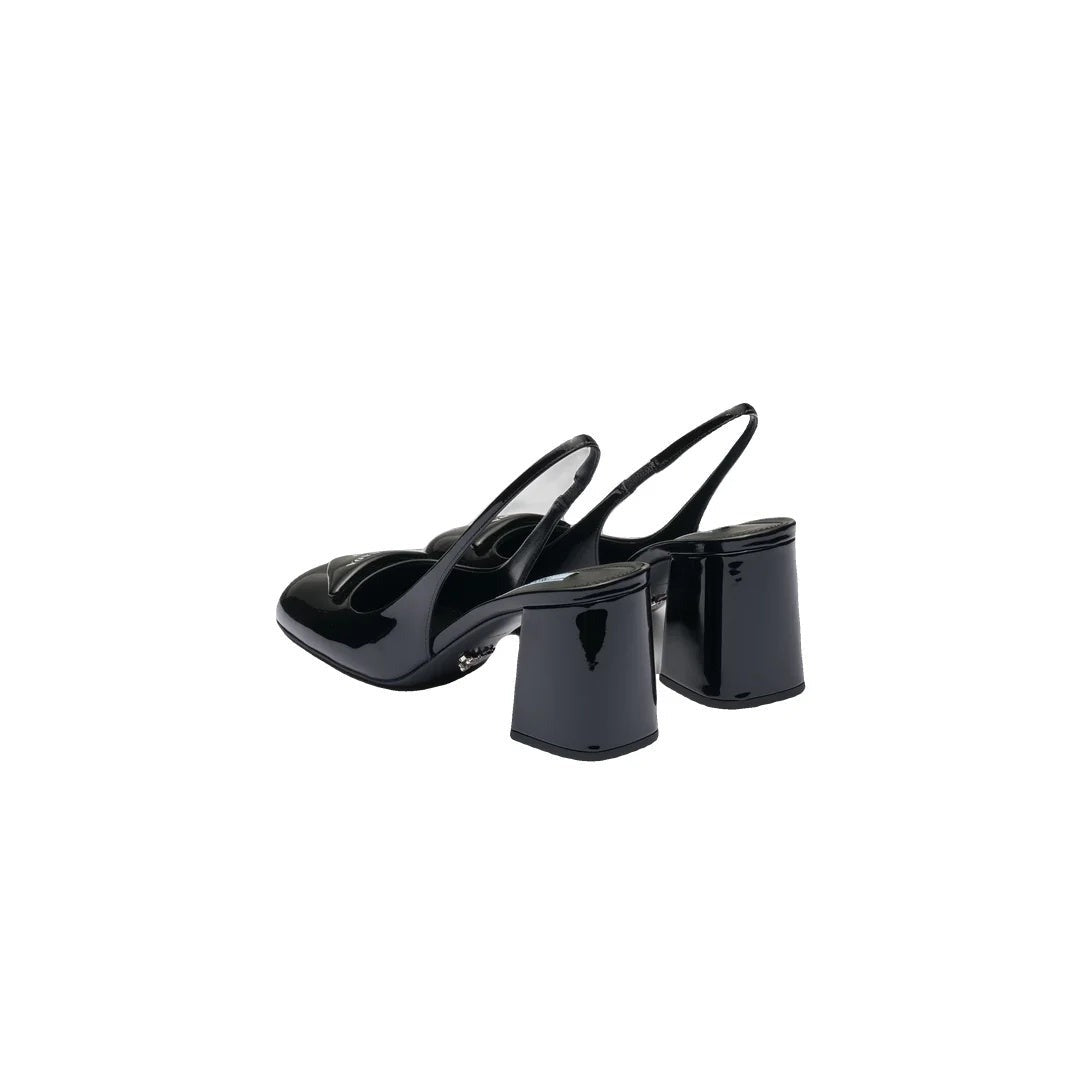Prada 85 Patent Leather Slingback Pumps - Black