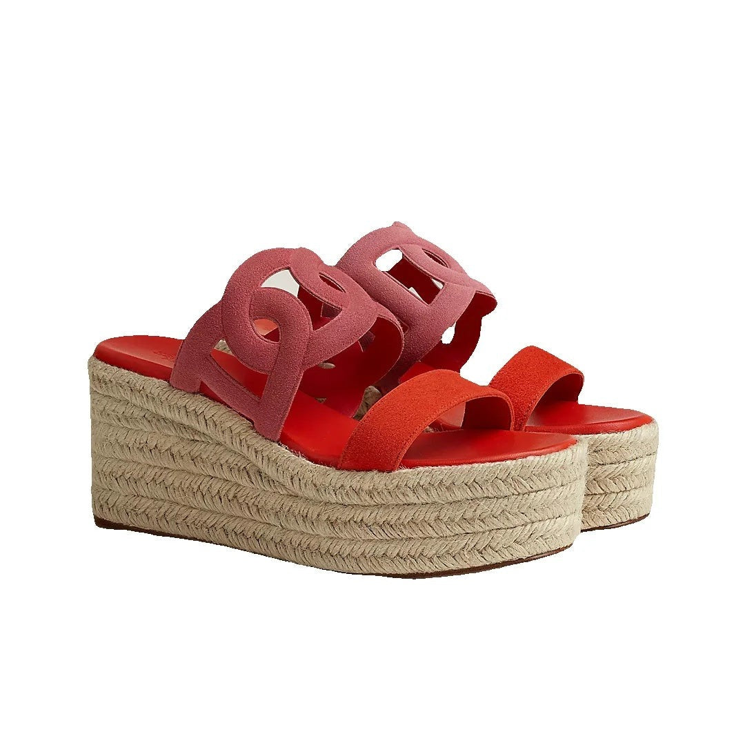 Hermès Ithea 30 Espadrille Beige - Red/Pink
