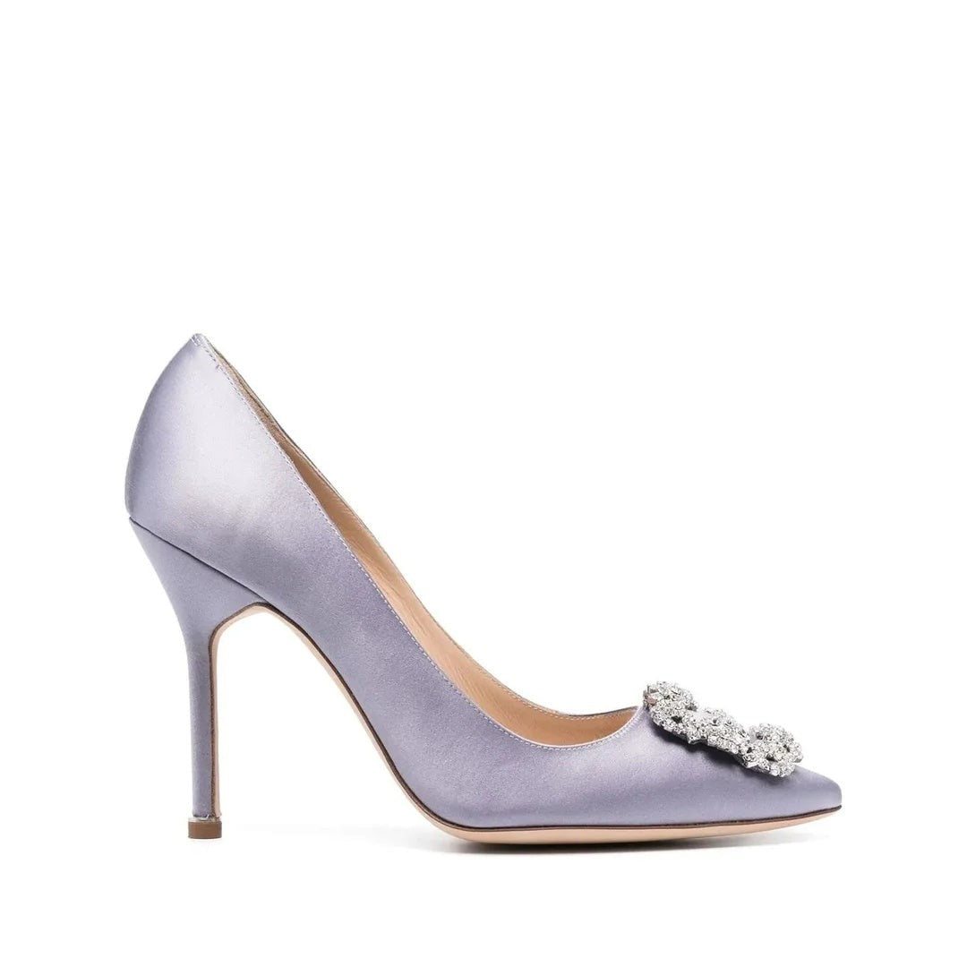 Manolo Blahnik Hangisi Crystal-Buckle Pumps - Lilac/Lavender