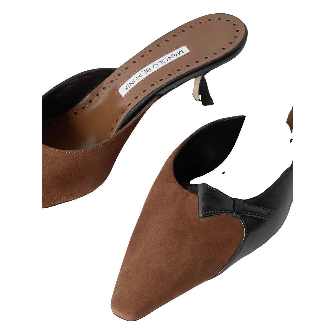 Manolo Blahnik Moremu 50 Embroidered Leather Mules - Brown/Black